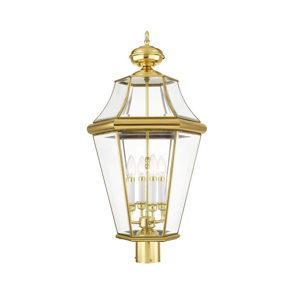 Livex Lighting Georgetown 4 Light Polished Brass Outdoor Post Top