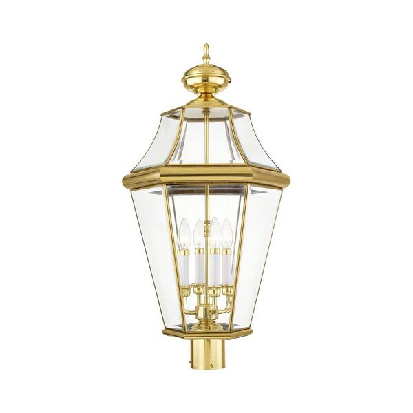 Livex Lighting Georgetown 4 Light Polished Brass Outdoor Post Top Lantern
