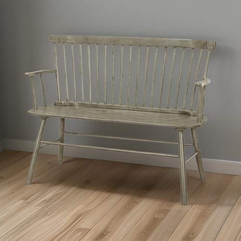 Gray Solid Wood Spindle Back Bench with Splayed Legs, 48"