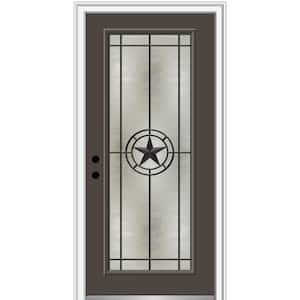 Elegant Star 32 in. x 80 in. Right-Hand/Inswing Full Lite Decorative Glass Brown Painted Fiberglass Prehung Front Door