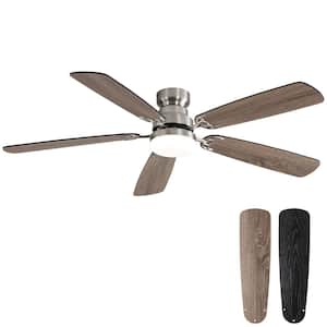 52 in. Indoor/Outdoor Downrod and Flush Mount LED Nickel Ceiling Fan with Light and Remote Control