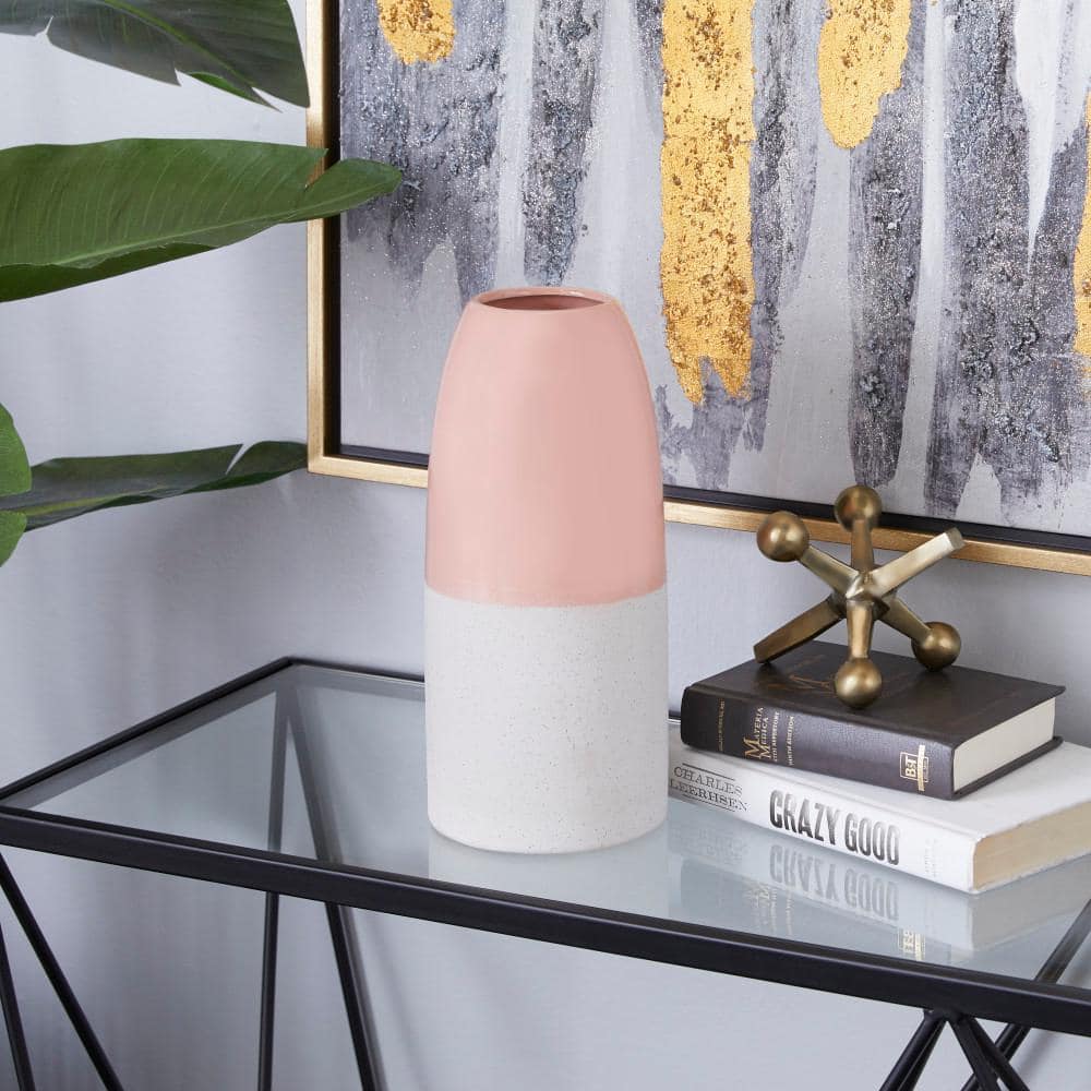 Medium Pink and White Ceramic Color-Block Vase