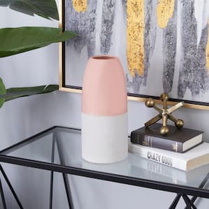 11 in. Pink Stoneware Modern Decorative Vase