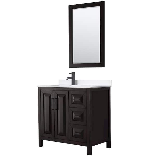 Wyndham Collection Daria 36 in. W x 22 in. D x 35.75 in. H Single Bath Vanity in Dark Espresso with White Quartz Top and 24 in. Mirror