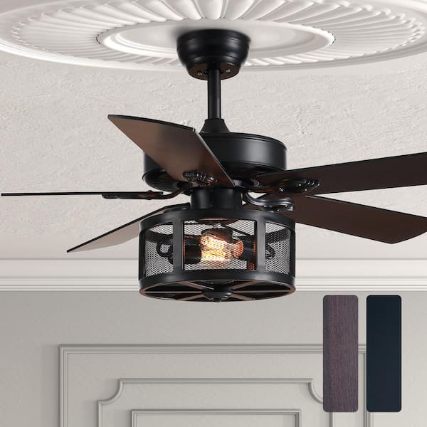 ANTOINE 50 in. Indoor Farmhouse Black Chandelier Ceiling Fan with Light, Remote, AC Reversible Motor and Downrod