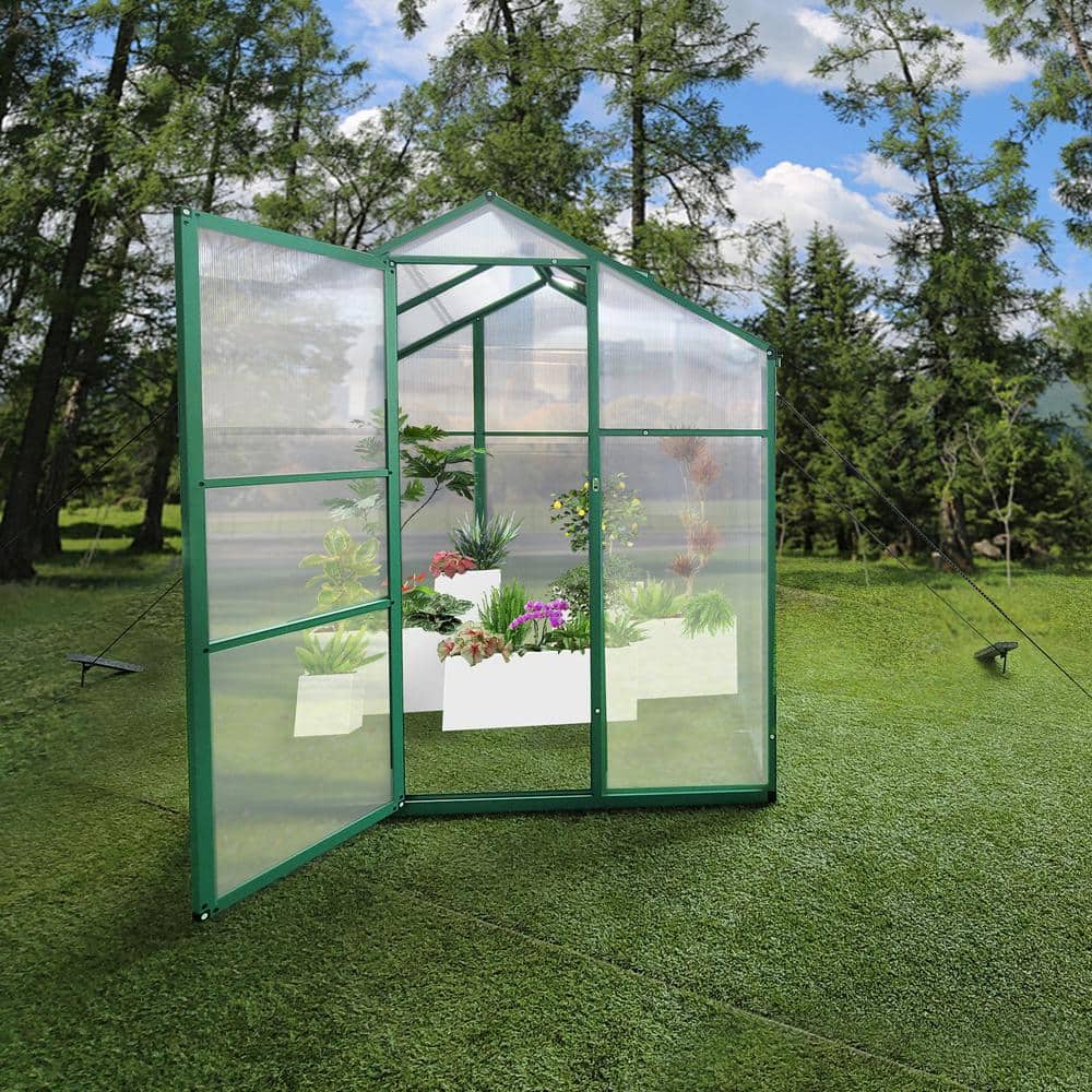6' x 8' Green Aluminum Walk-In Polycarbonate Greenhouse
