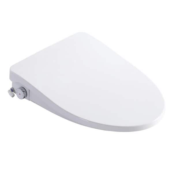 Electric Bidet Seat for Elongated Toilets in White with LED display and Remote control