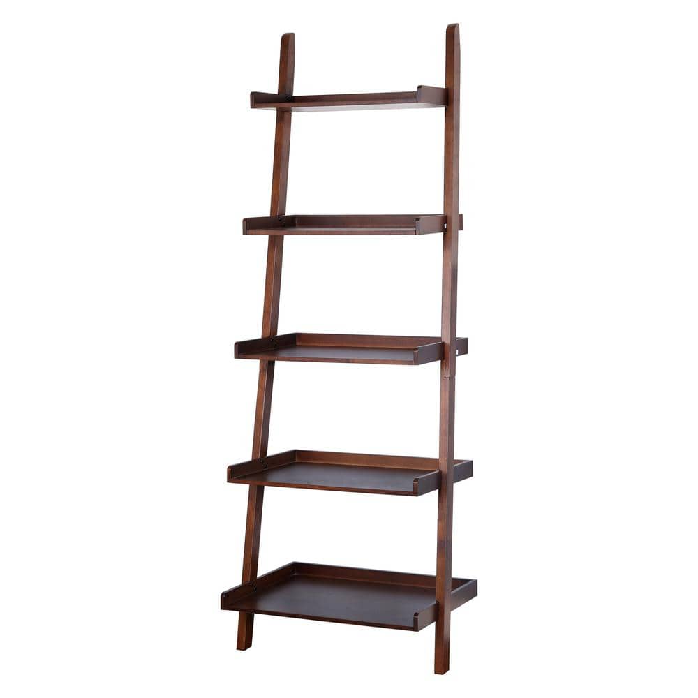 26.75 in. W x 72.50 in. H x 16.30 in. D Wood Rectangular 5-Tier Shelf in Br