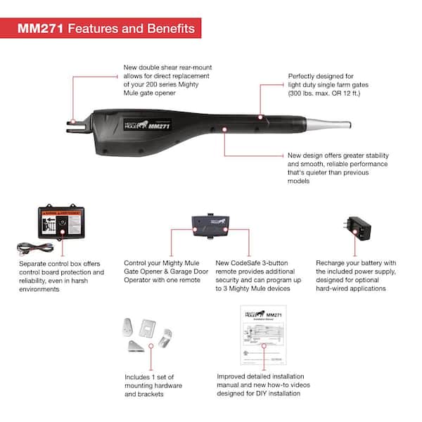 Mighty Mule Light Duty Single Swing Gate Opener Solar Capable