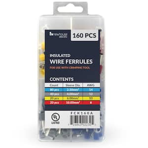 Insulated Wire Ferrule Refill Kit 160 Pcs Sized AWG 14-8 For Use With Crimping Tool