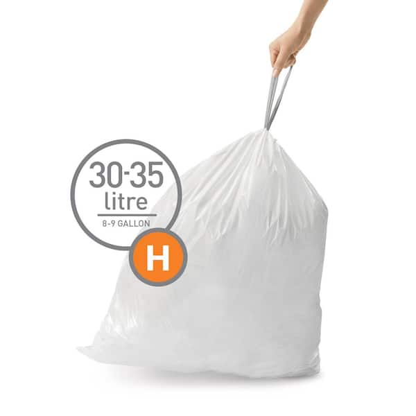 simplehuman Custom Fit Drawstring Trash Bags, 30-35 Liter / 8-9 Gallon,  White, Code H Liner 240 Count