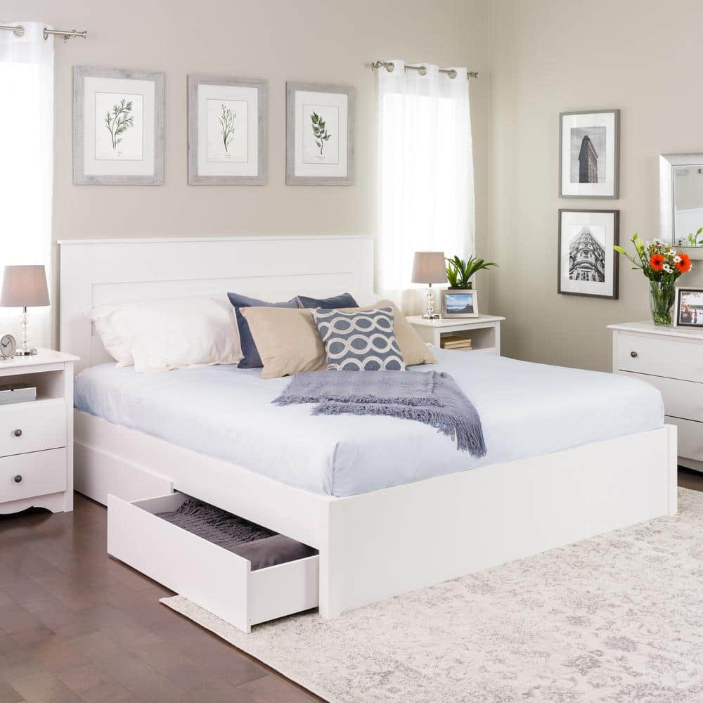 White King 4-Post Platform Bed with Storage Drawers