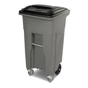 32 Gal. Gray Trash Can with Wheels and Lid (2 Caster Wheels 2 Stationary Wheels)