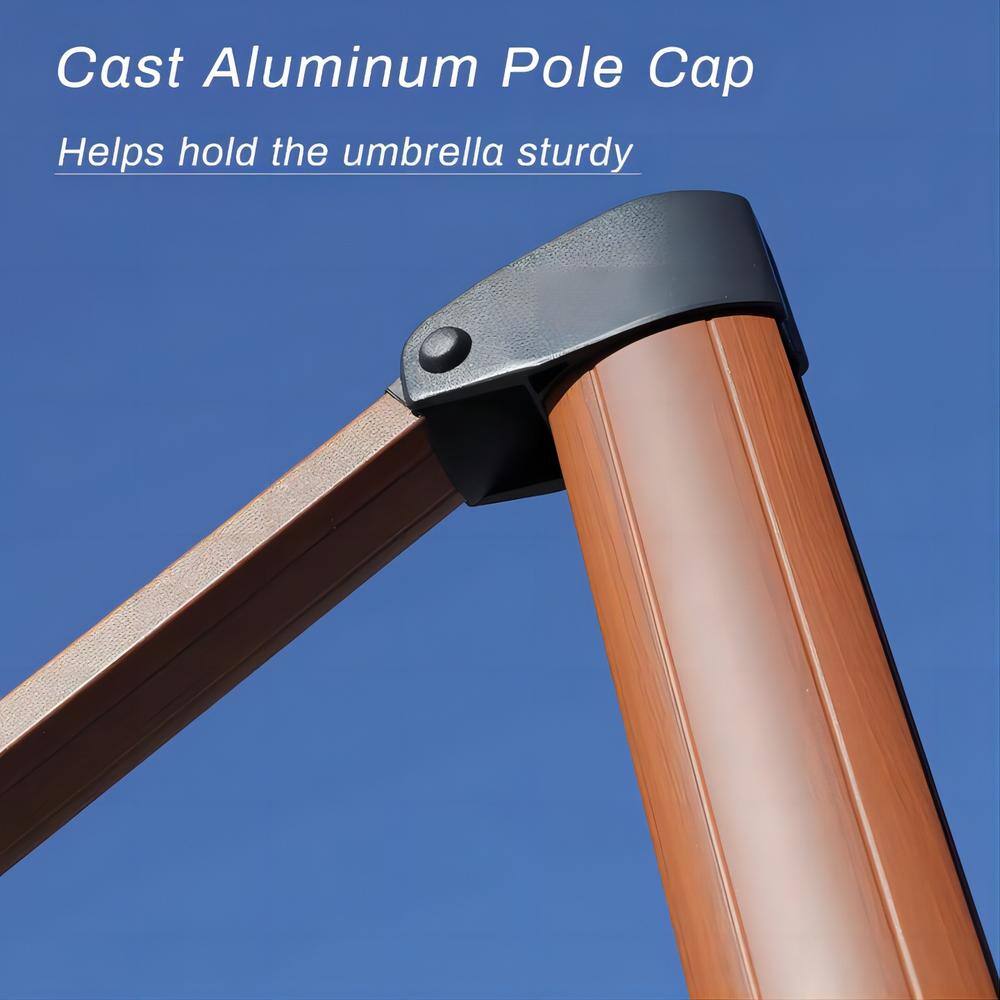 Navy Blue 11' Square Cantilever Patio Umbrella with Wood Grain Frame
