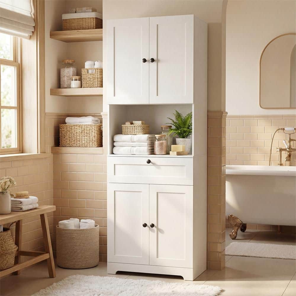 Tall Bathroom Storage Cabinet 67.5 in. H Linen Cabinet Organizer White price history on PriceWatchPro