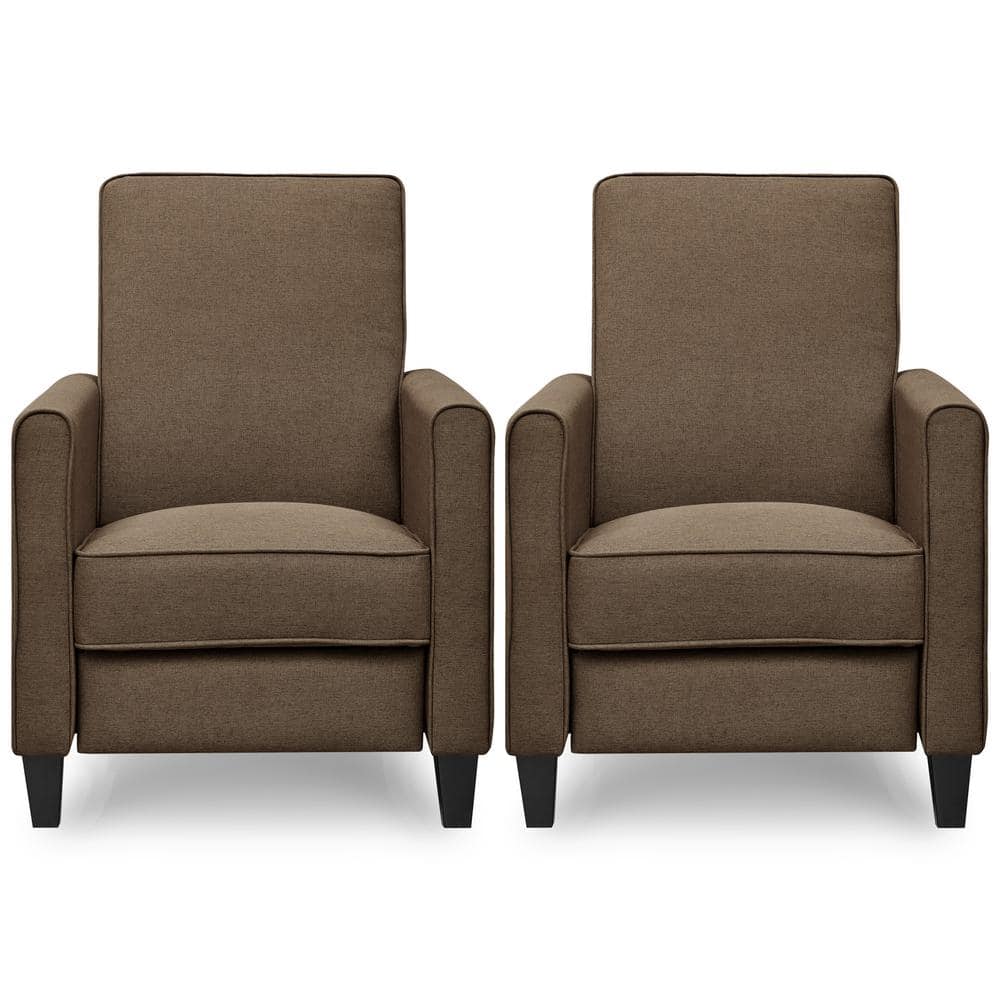 Pushback Recliner Chairs for Small Spaces with Adjustable Footrest (Set of 2) Chocolate/ Linen