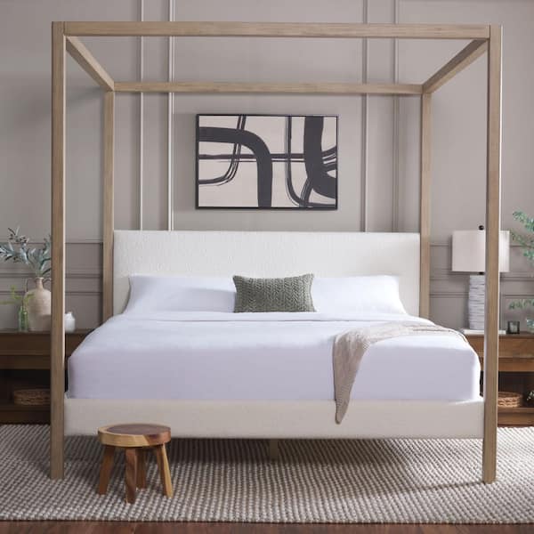 Graciella Beige Wood Frame King Panel Bed