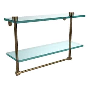 16 in. L x 12 in. H x 5 in. W 2-Tier Clear Glass Vanity Bathroom Shelf with Towel Bar in Brushed Bronze