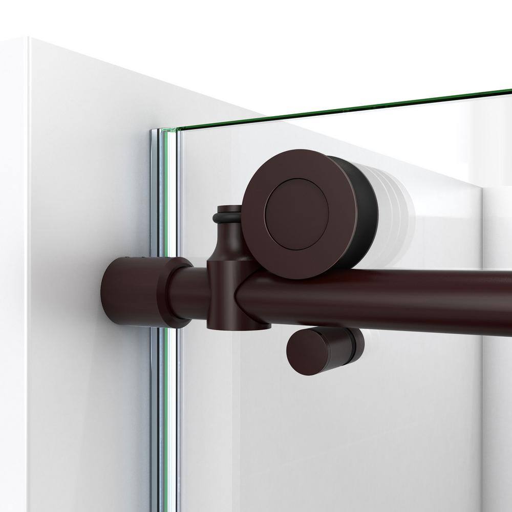 76" Clear Glass Frameless Sliding Shower Enclosure with Oil Rubbed Bronze Hardware