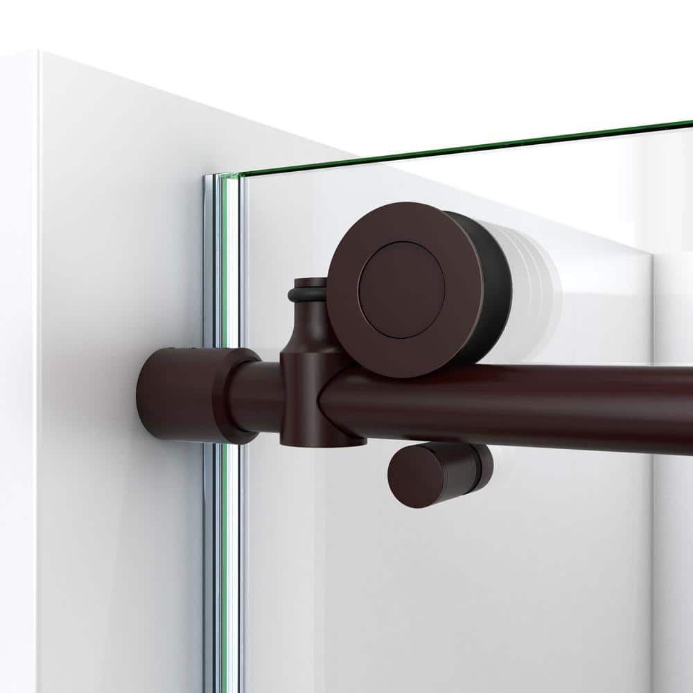 Modern Frameless Sliding Shower Enclosure with Clear Glass and Oil Rubbed Bronze Hardware