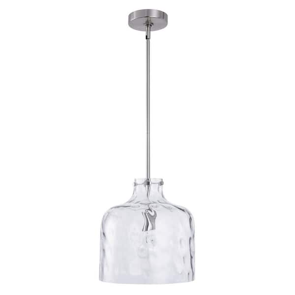 Parrot Uncle Kara 11.4 in. 1-Light Nickel Farmhouse Pendant Light with Clear Textured Glass Shade for Kitchen