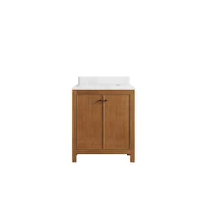 Chicago Veneer 30 in. W x 22 in. D x 36 in. H Single Sink Bath Vanity in Dark Natural with 1.5 in. Empira White Qt. Top