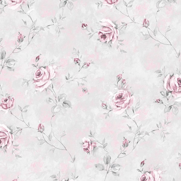 Flower Wallpaper AS Creation Textured Vinyl White Rose Floral Pink Grey