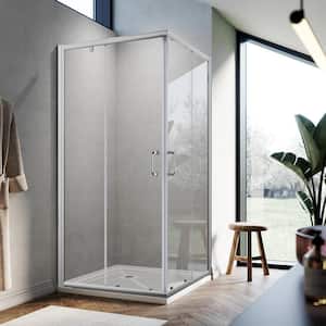 36 in. x 72 in. Corner Shower Enclosure, Clear Glass, Double Sliding Doors, with Handle in Chrome ( Base not Included)