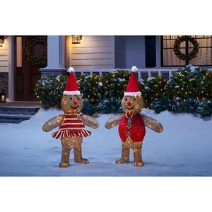 3 ft Warm White LED Gingerbread Girl and Boy Holiday Yard Decoration