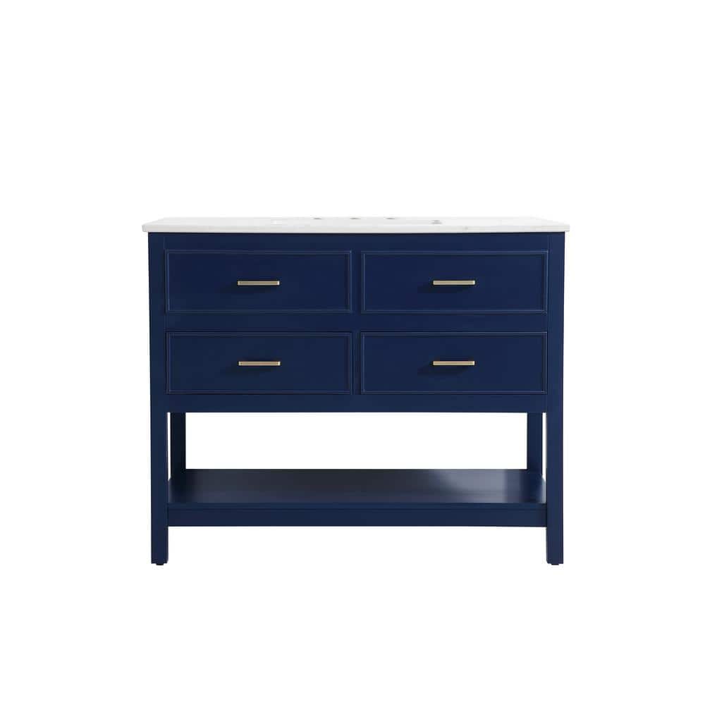 Simply Living 42 in. Single Bathroom Vanity in Blue with Quartz Vanity Top 