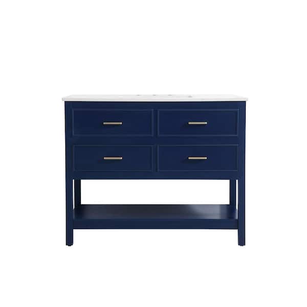 Unbranded Simply Living 42 in. Single Bathroom Vanity in Blue with Quartz Vanity Top in Calacatta White