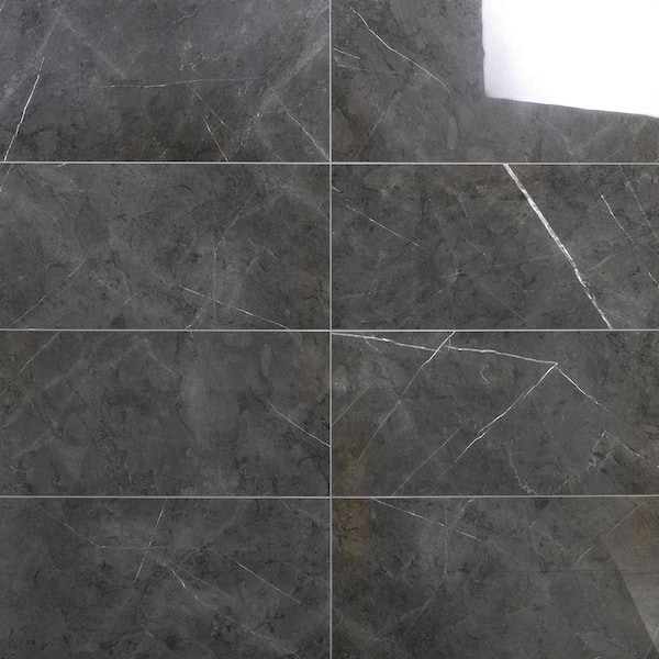 Ivy Hill Tile Marmo Dark Gray 11.81 in. x 23.62 in. Polished Marble Look Porcelain Floor and Wall Tile (11.62 sq. ft./Case)