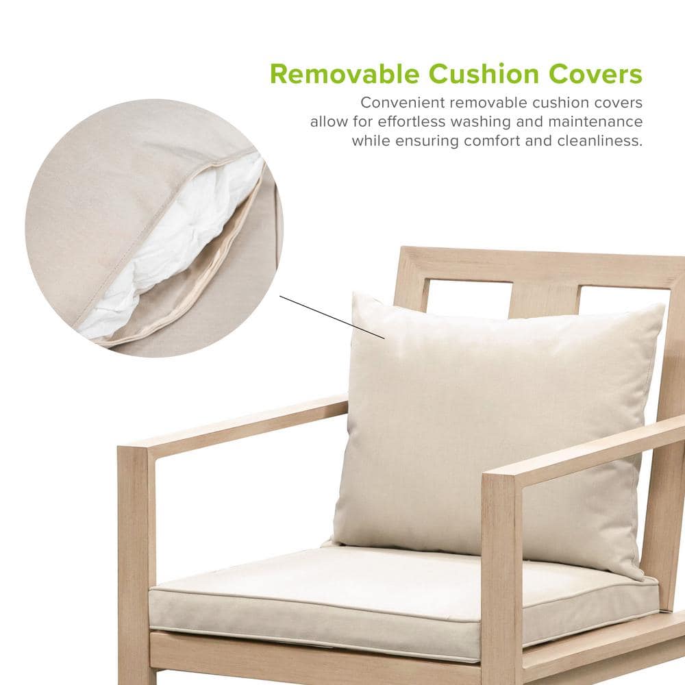 Beige Cushioned 6-Person Outdoor Patio Set with Fire Pit