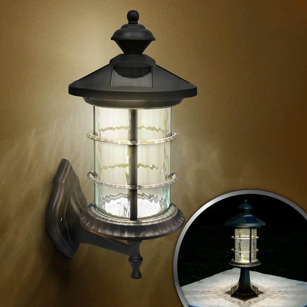 Black Aluminum LED Solar Lamp Post with Decorative Glass