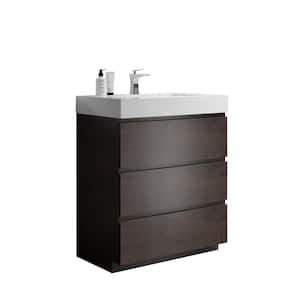 30 in. Single Sink Freestanding Rose Wood Bath Vanity with White Solid Surface Top Unassembled without Drain and Faucet