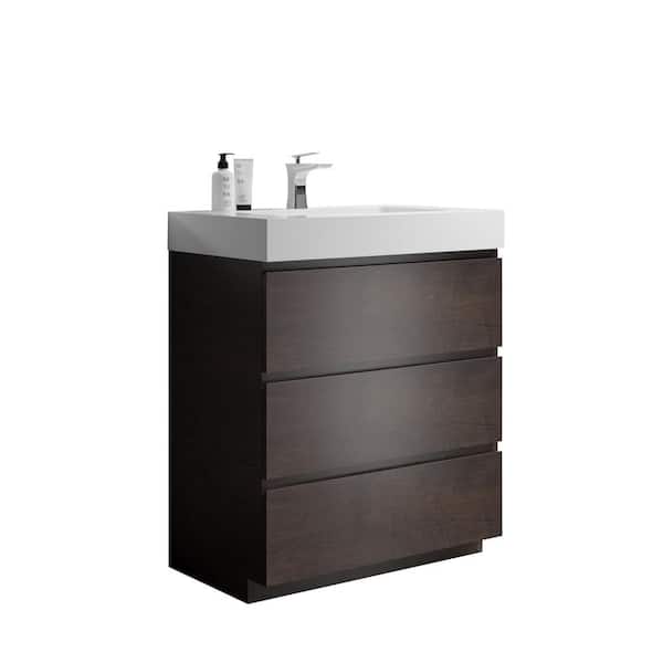 Dimakai 30 in. Single Sink Freestanding Rose Wood Bath Vanity with White Solid Surface Top Unassembled without Drain and Faucet
