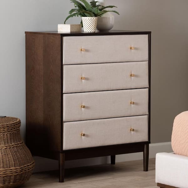 Baxton Studio Nikolai Beige and Wenge Brown 4-Drawer 30.1 in. Chest of Drawers