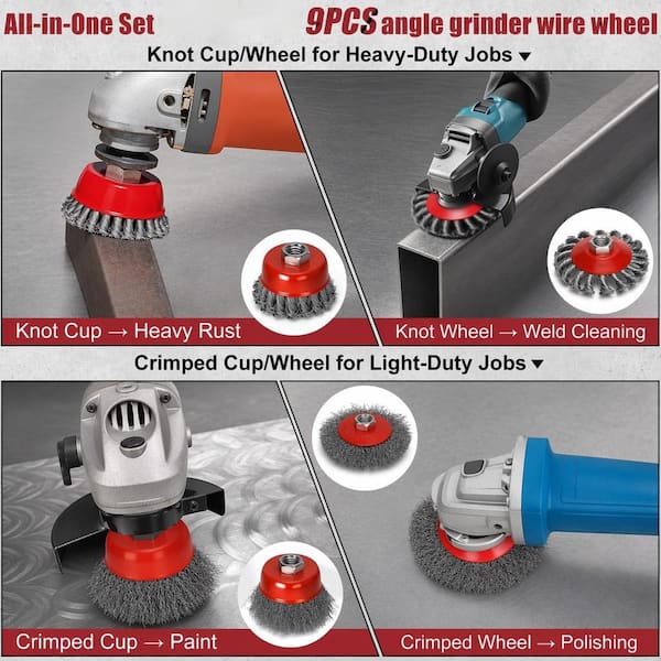 LAIFUCAM 9-Pieces Wire Wheel Brush Set for Angle Grinder 4-1/2 in