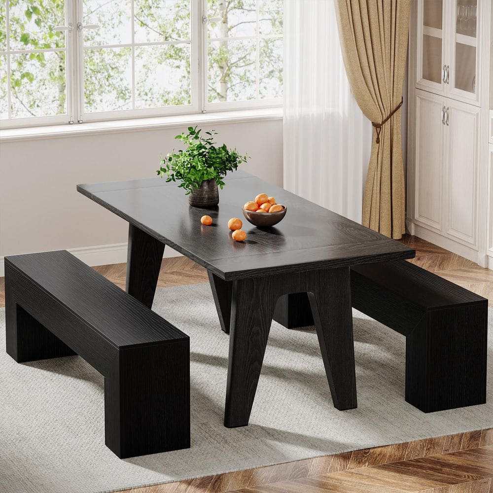 Black Wood Dining Table Bench 47 in. Farmhouse Wood Entryway Bench for Dining Room, Hallway, Seating 2 price history on PriceWatchPro