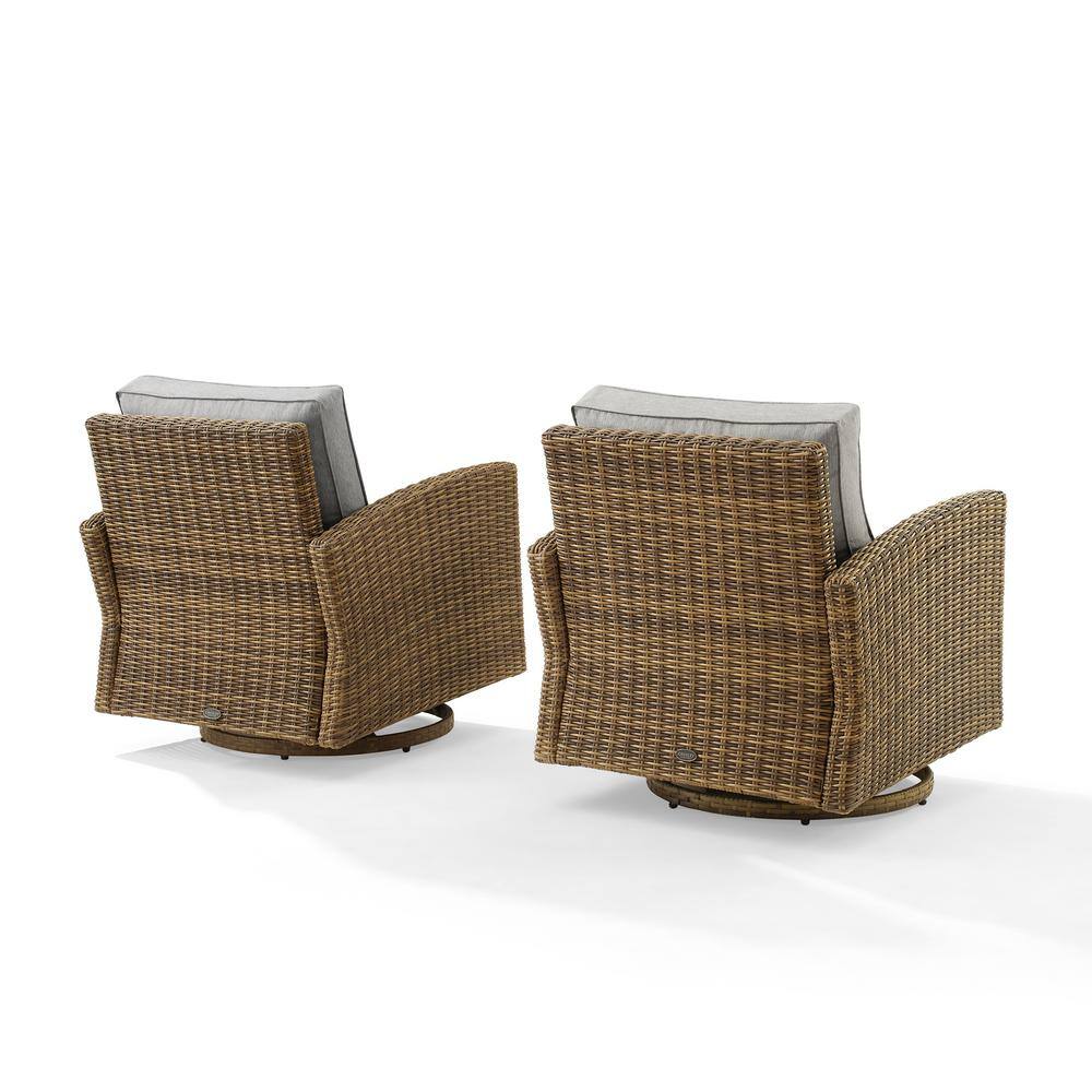 Gray and Weathered Brown Wicker Swivel Rocker Chair Set with Cushions