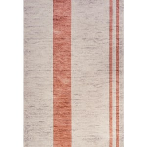 Raita Modern Distressed Stripe Machine-Washable Ivory/Pink 3 ft. x 5 ft. Area Rug