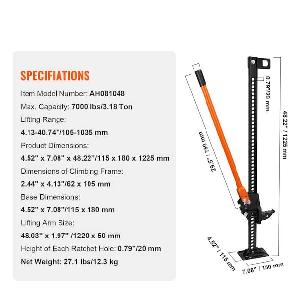 7000lb High Lift Jack 48 Inch - Heavy Duty Farm Jack For Trucks & Off-Road Vehicles
