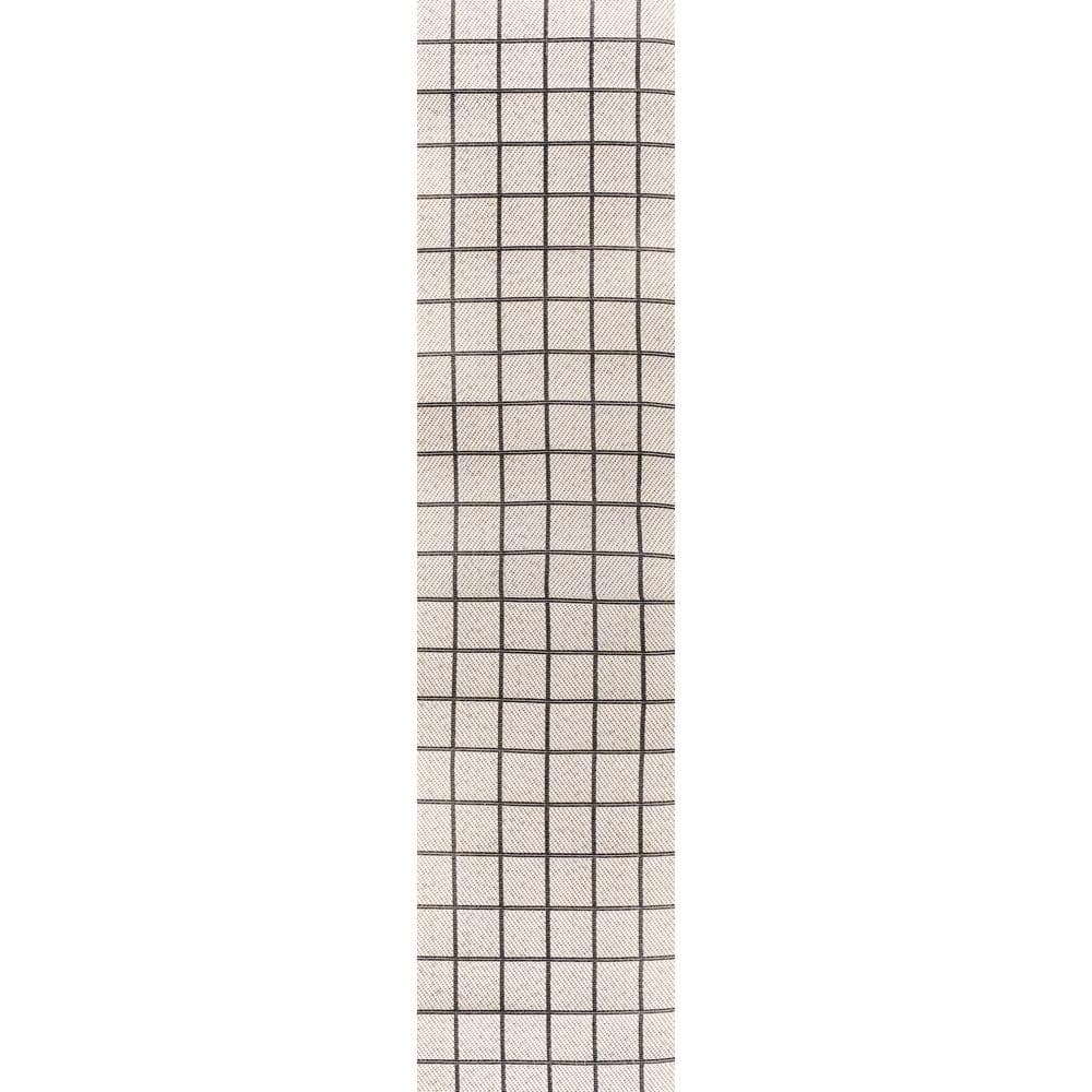 Mid-Century Modern Geometric Black and Cream 2' x 8' Outdoor Rug