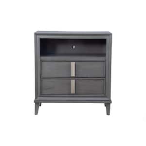Transitional Style Gray Wooden Media Chest with 2-Drawers and 1-Open Shelf (17 in. L x 35.5 in. W x 38 in. H)