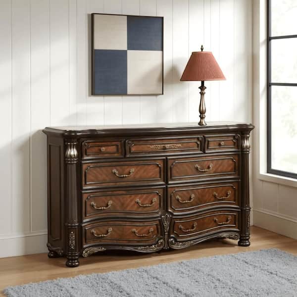 9 drawer brown dresser Artesa 9 Drawer Dresser with Optional Beveled Mirror – Quality Woods  Furniture main image 0