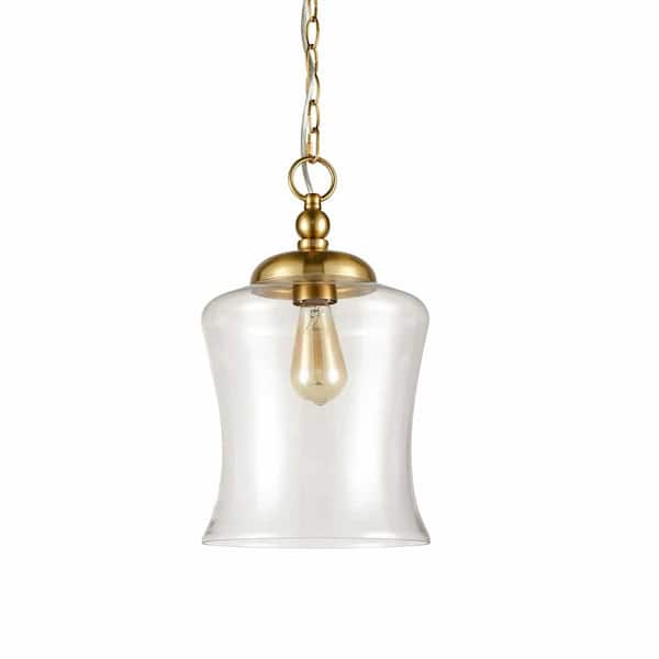 CLAXY 60 Watt 1 Light Gold Finished Shaded Pendant Light with Clear glass Glass Shade and No Bulbs Included