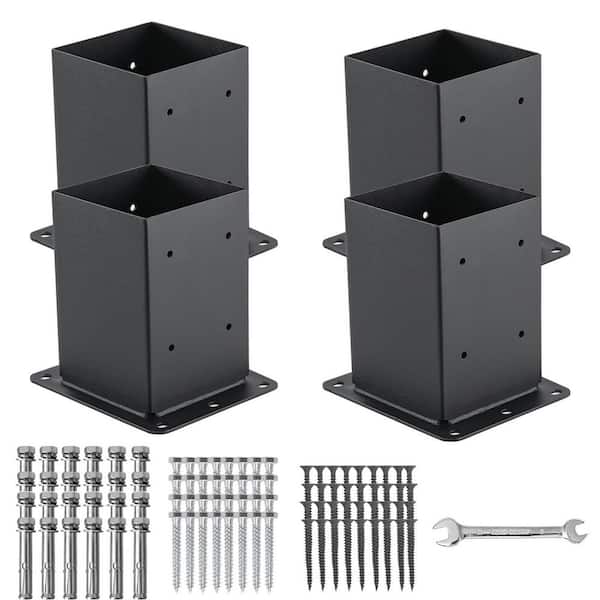Carbon Steel 4 in. x 4 in. Post Base, (Inner Size 3.6 in. x 3.6 in.), Thick Solid Steel and Black Powder Coated (4-Pack)