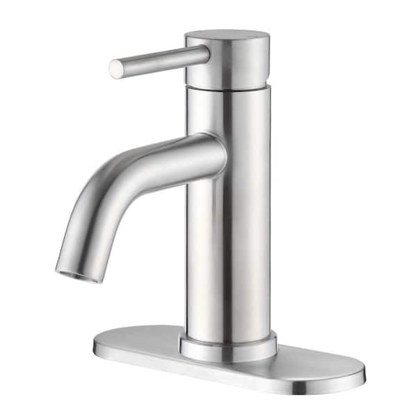 Single Handle Single Hole Bathroom Faucet with Deckplate Included and Spot Resistant in Brushed Nickel