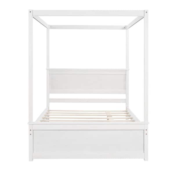 GODEER 80 in. W White Full Size Canopy Platform Bed with