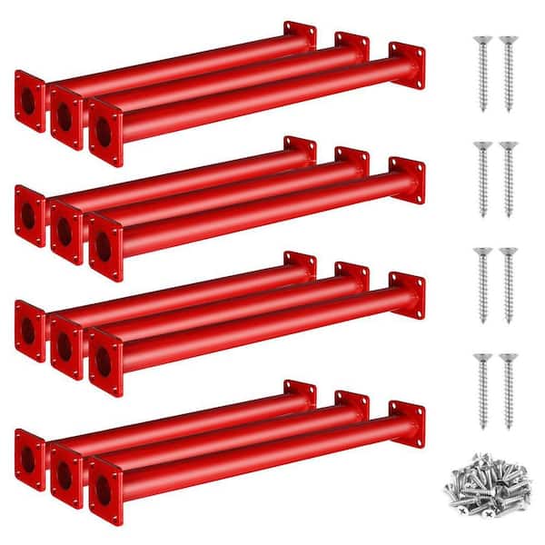 Heavy Duty Metal Monkey Bars for Kids, 16.5in Steel Playset Rods, Red Powder Coating, 12-Pack with Mounting Plates